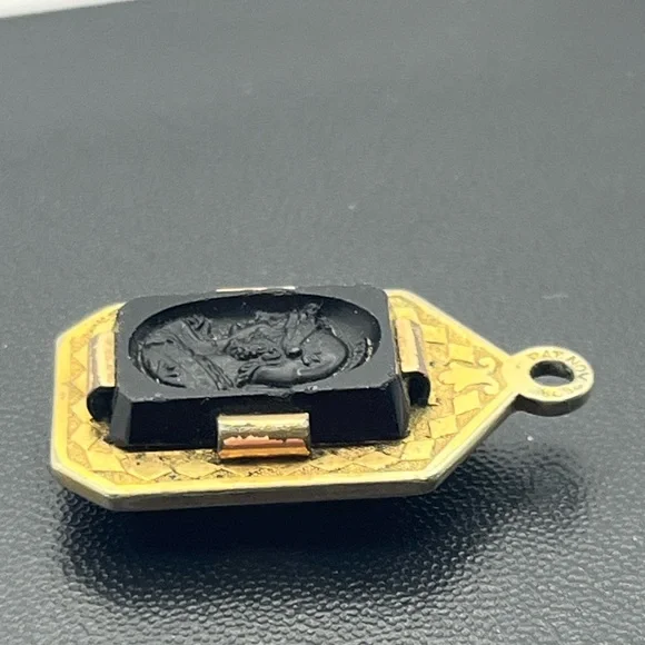 Victorian warrior carved intaglio cameo watch fob pendant for necklace vintage